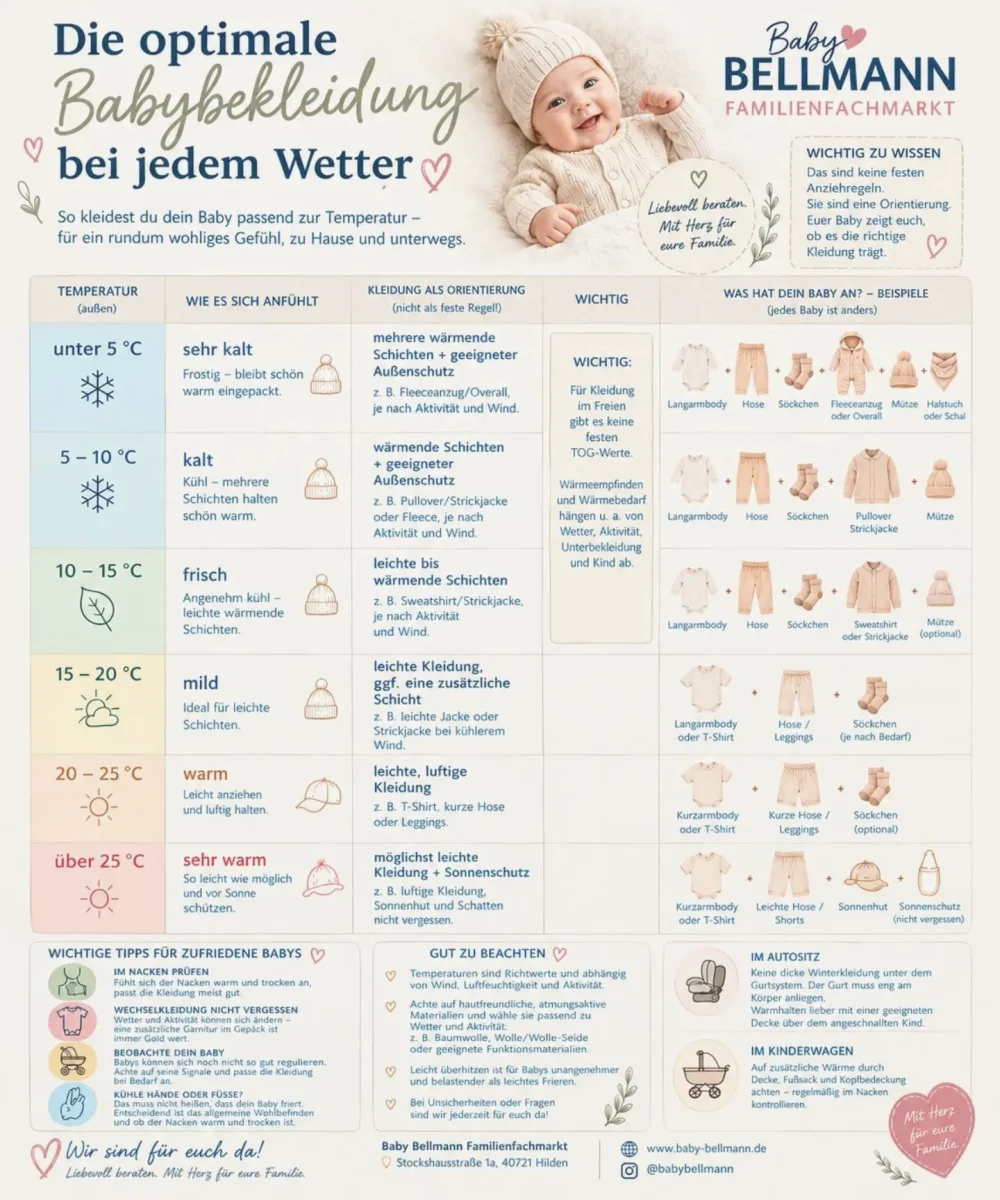 🌦️ Was ziehe ich meinem Baby bei welchem Wetter an? Gerade wenn die Temperaturen wechseln, ist die Frage oft gar nicht…
