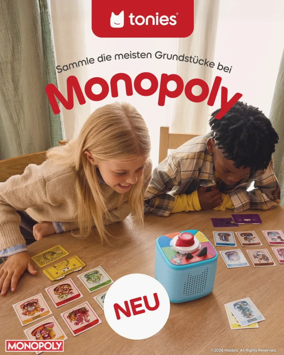 Entdeckt „Monopoly Kaufrausch“ für die Toniebox 2, die Neuinterpretation des Immobilien-Brettspielklassikers für schnel…